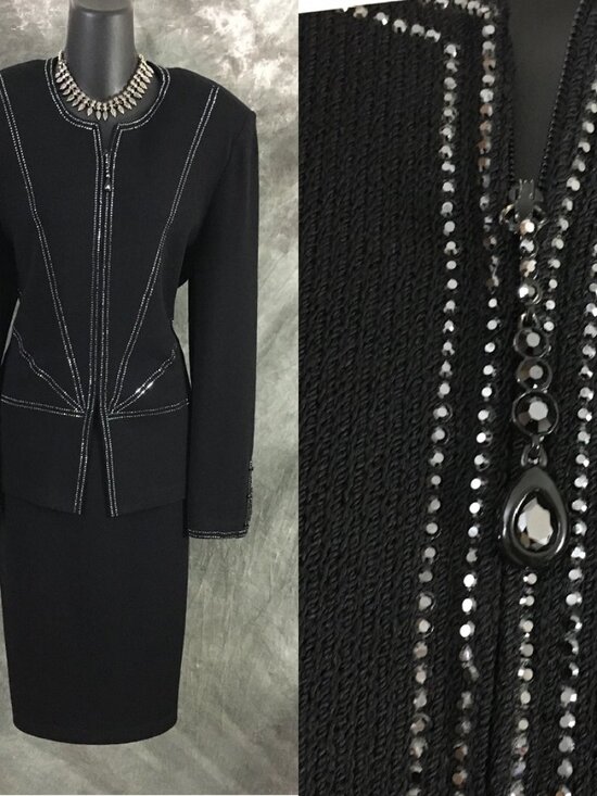 St. John Dresses & Skirts - BEAUTIFUL St John evening knit black rhinestones embellished skirt suit 10